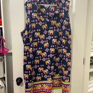 Crown and ivy size 22 silk dress with elephant pattern, pockets and ruffled neck